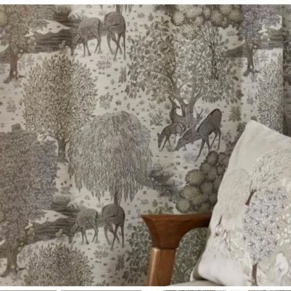 Morris & Co The Brook Woodland Gray Polyester Window Curtain Set of Two 37